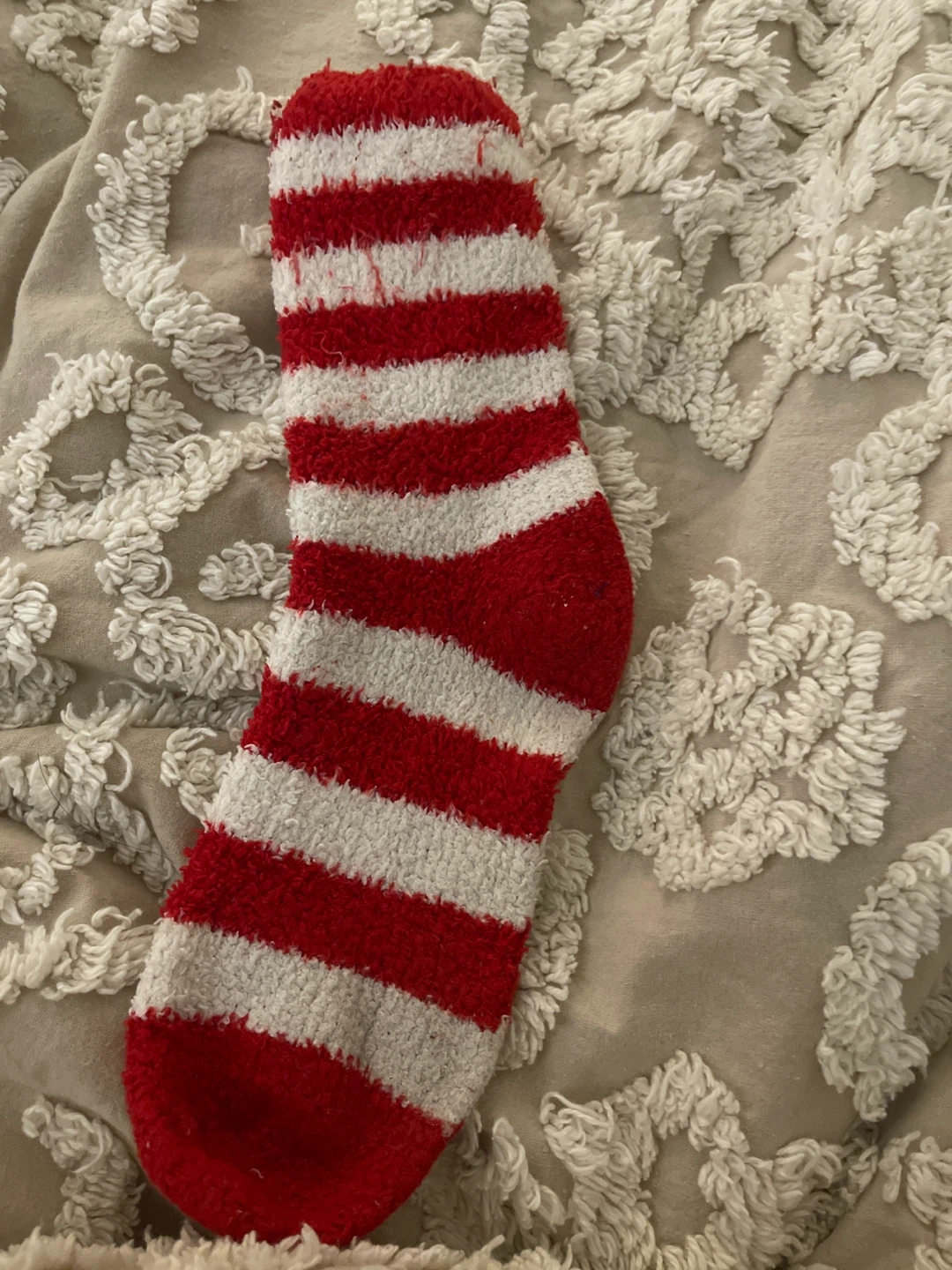 🥕Fuzzy Striped Socks - Red and White
