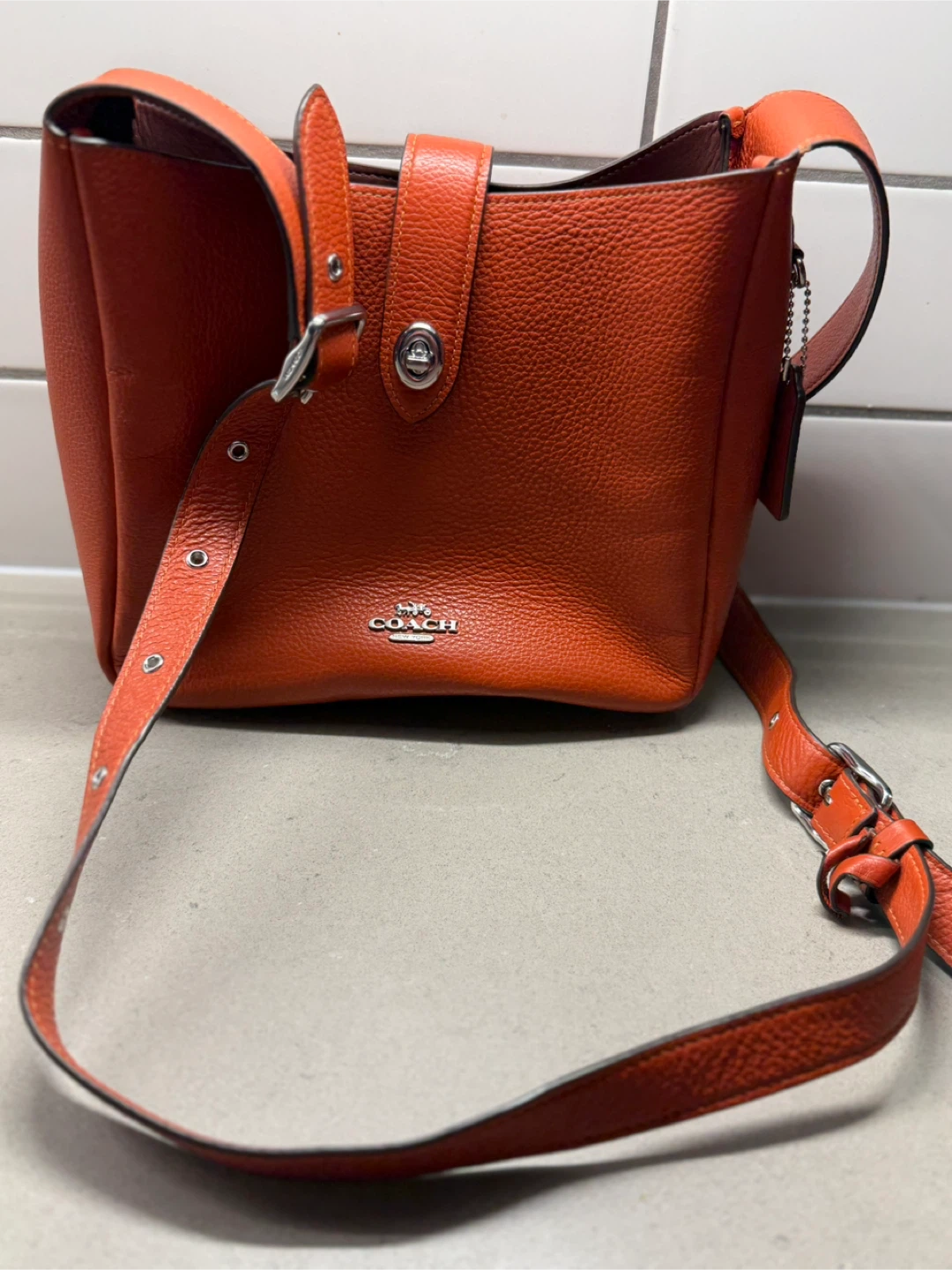 Coach Orange Leather Bucket Bag