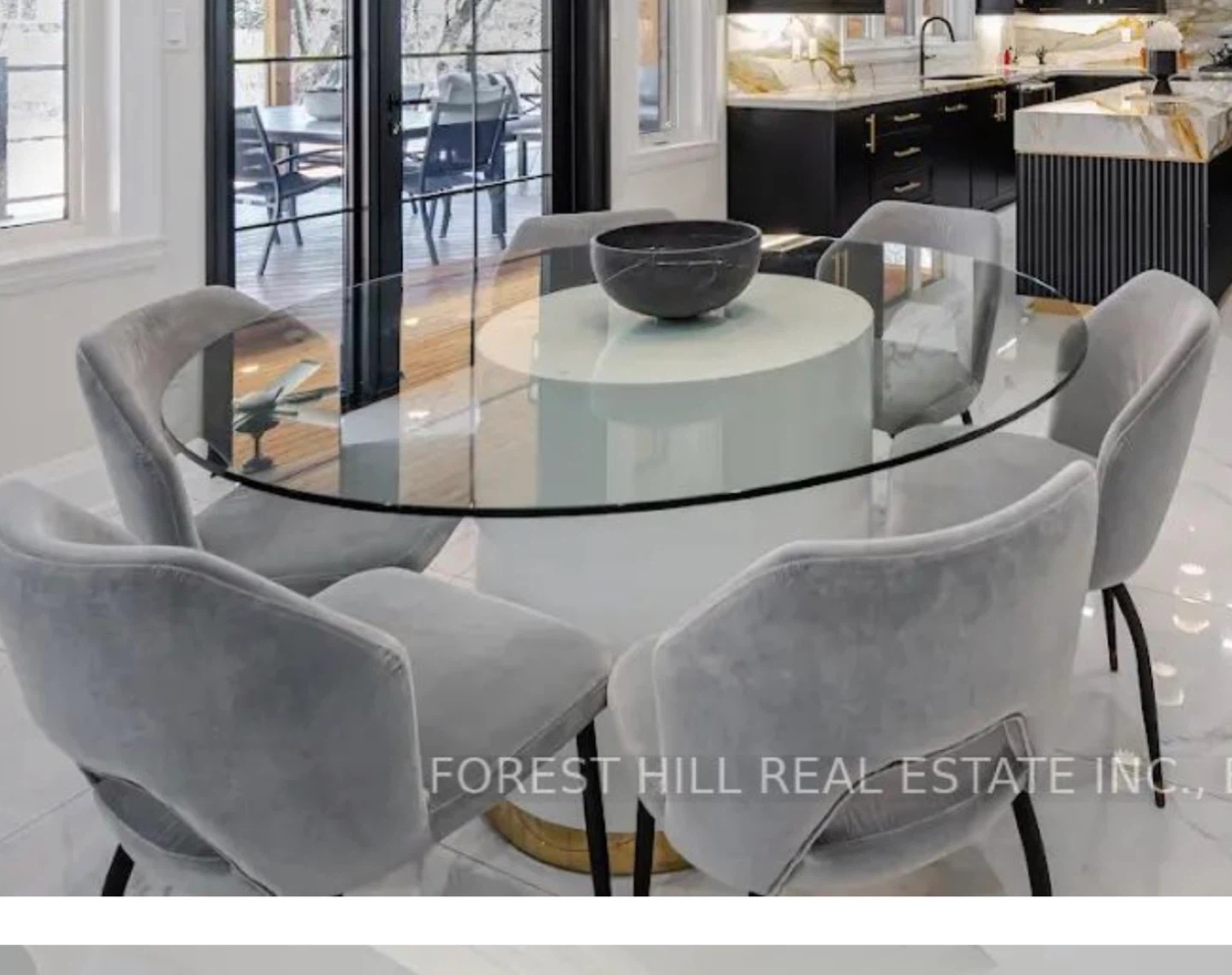 Round Glass Dining Table with 6 Grey Chairs - photo 2