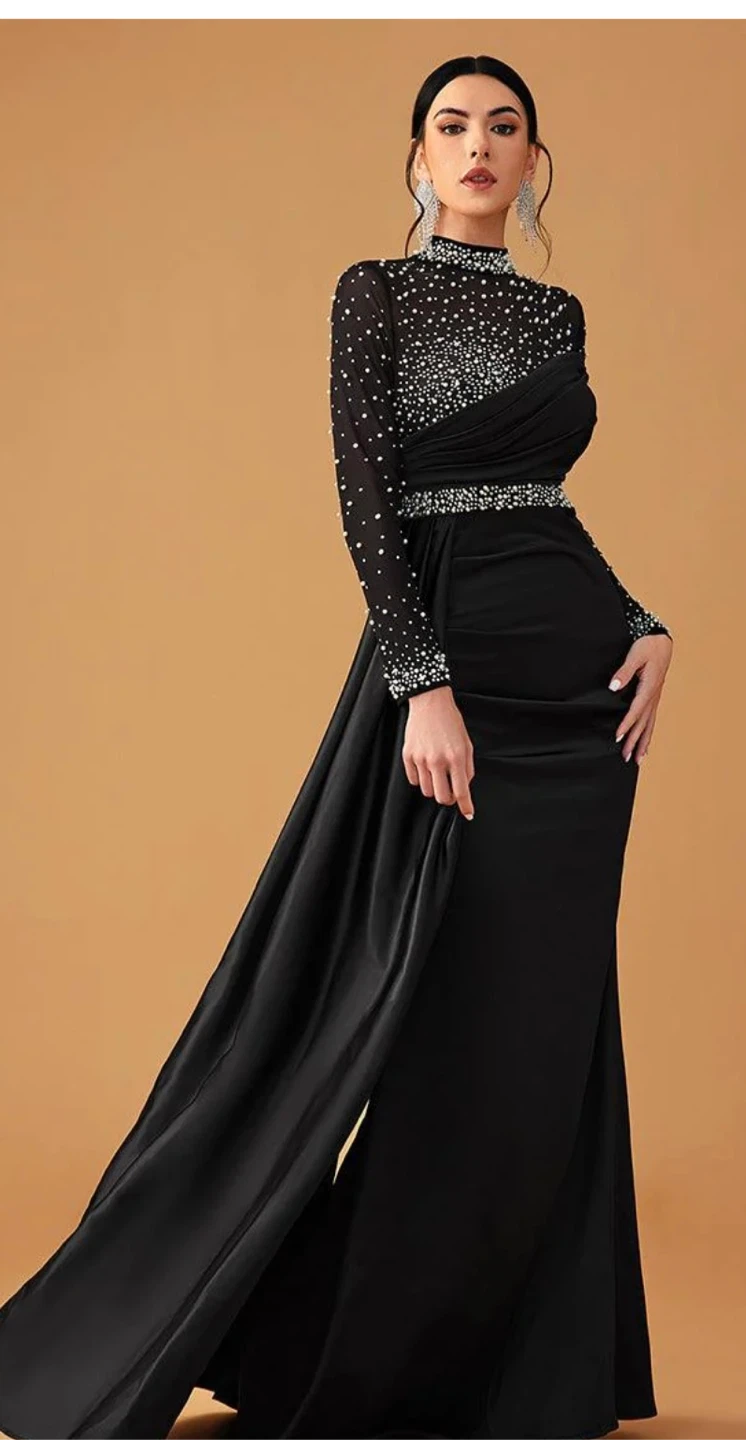 Black mesh beaded satin Formal Gown - photo 2