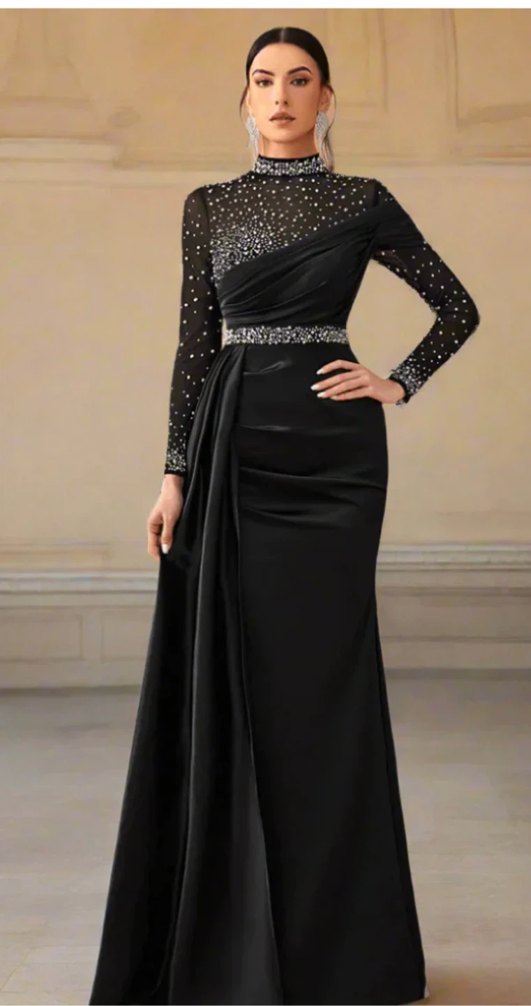 Black mesh beaded satin Formal Gown - photo 4