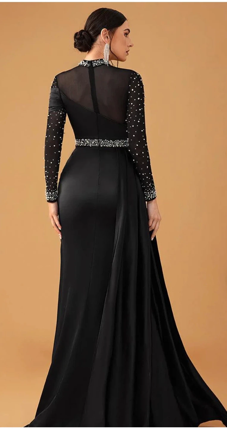 Black mesh beaded satin Formal Gown - photo 3