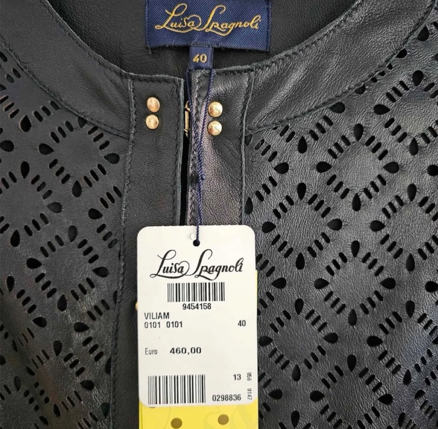 Luisa Spagnoli Black Leather Laser Cut Jacket Size 40 - photo 4