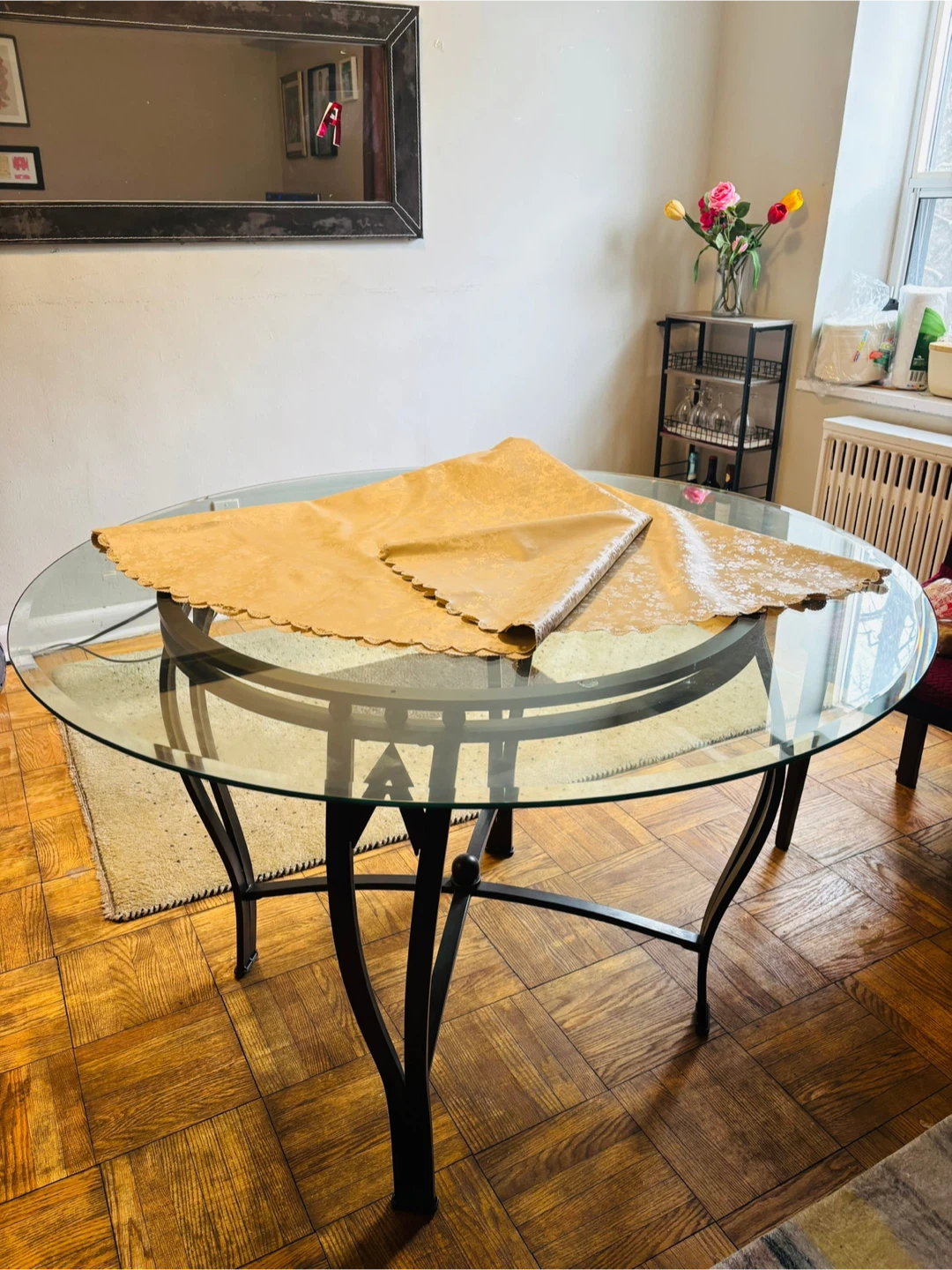 Round Glass Dining Table with Metal Base