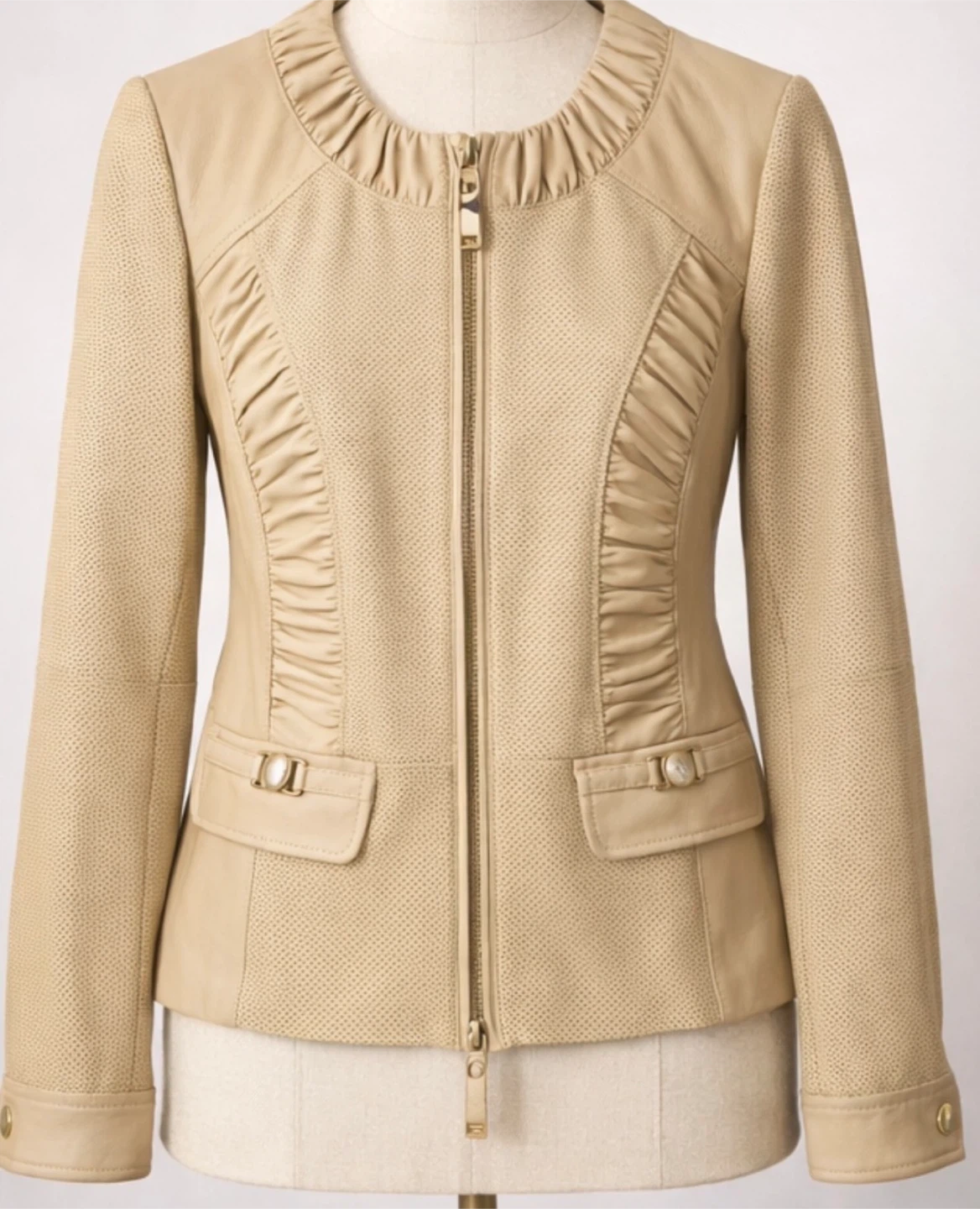 Lucia Magnelli Beige Perforated Leather Jacket