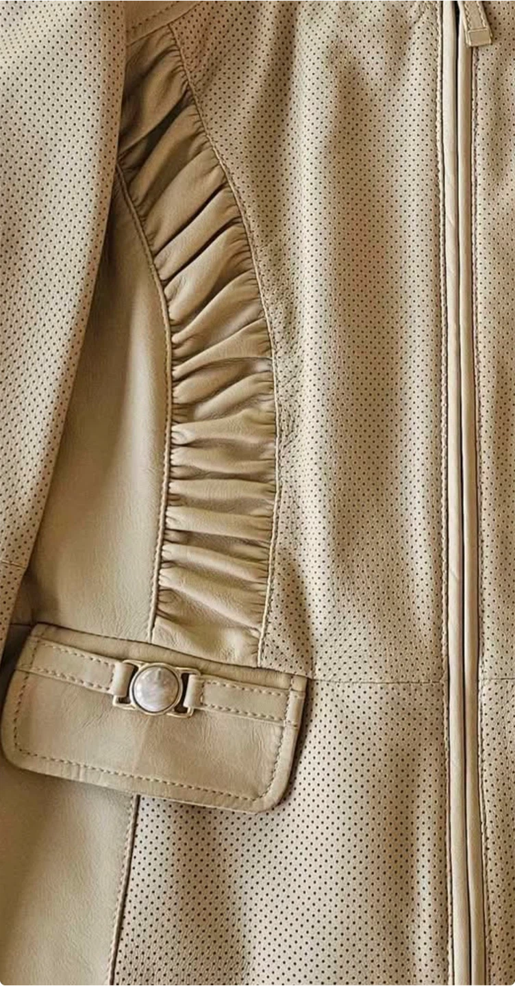Lucia Magnelli Beige Perforated Leather Jacket - photo 3