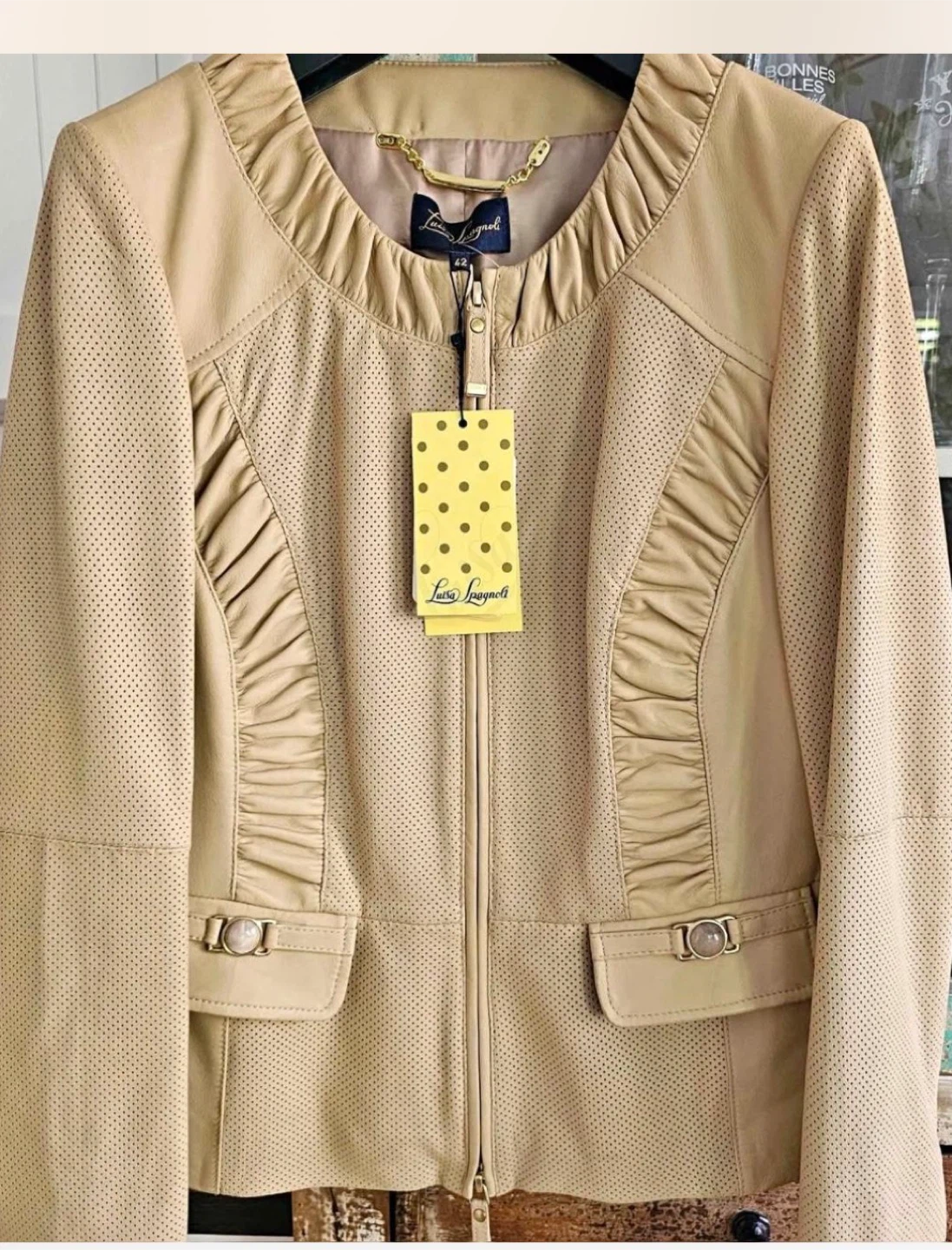 Lucia Magnelli Beige Perforated Leather Jacket - photo 4