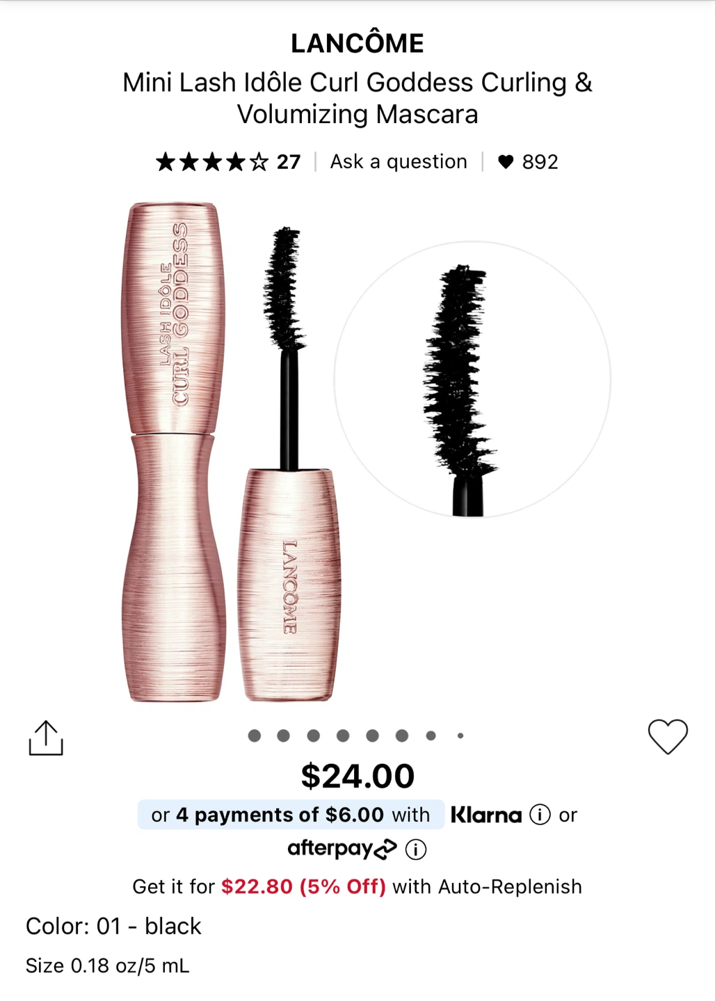 Lancôme Mini Lash Idôle Curl Goddess Volumizing Mascara - Black