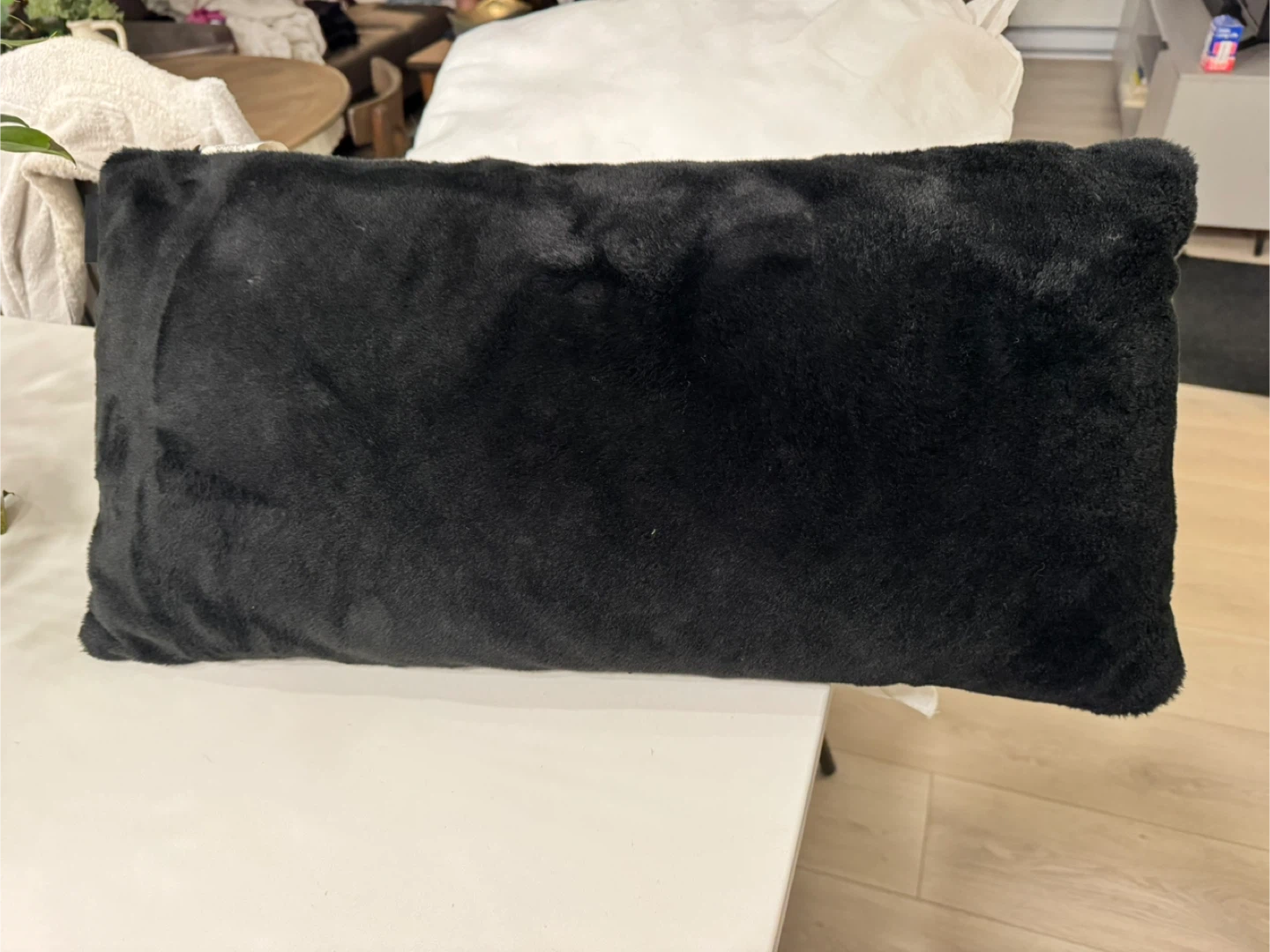 Black Faux Fur lumbar Pillow cover - photo 2