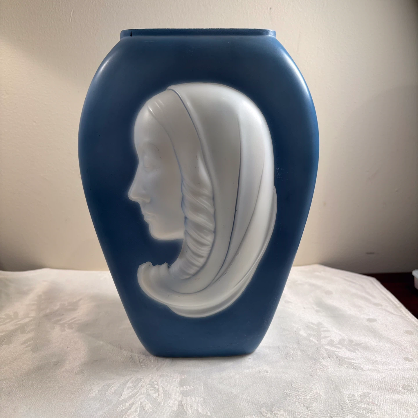 Art Deco Blue Decorative Vase with Madonna Profile