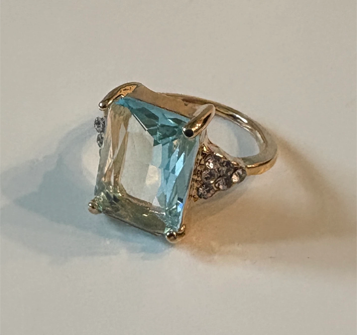 Beautiful Gold Tone Ring with Blue Marquise Cut Stone