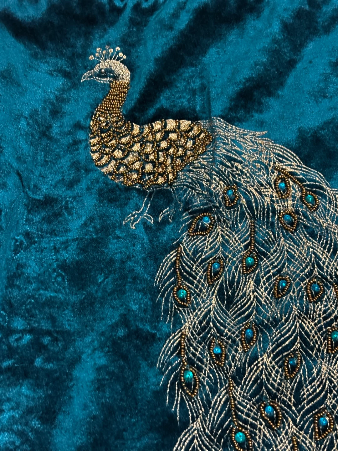 Pier 1 Teal Velvet Peacock Embroidered Throw Pillow - photo 4