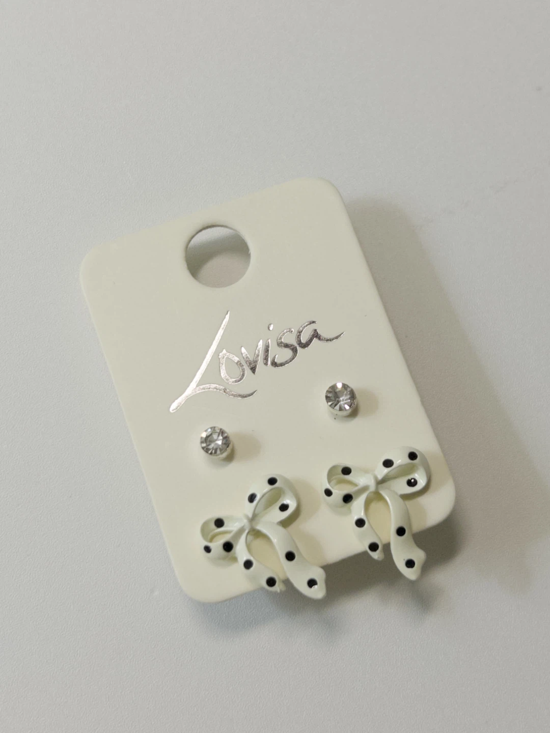 Lovisa White Polka Dot Bow Stud Earrings Set