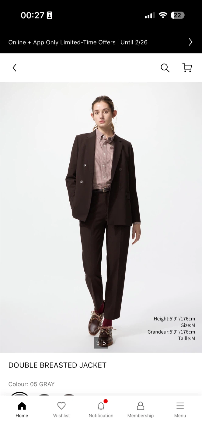 Dark Brown Double Breasted Blazer - Size M
