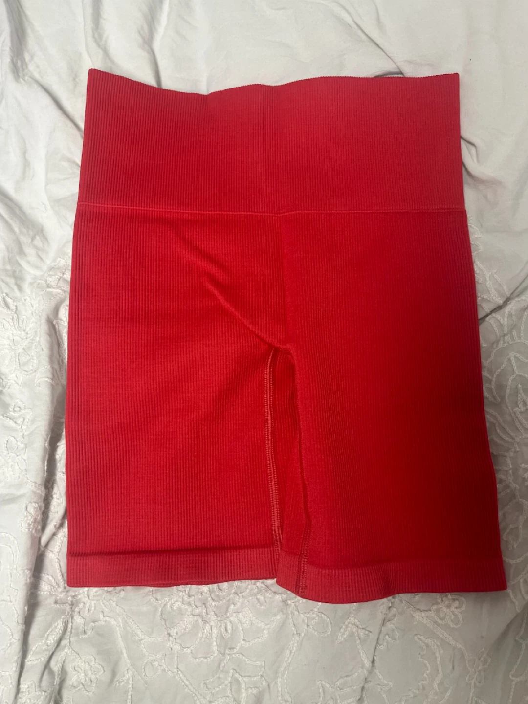 Red Ribbed Bike Shorts