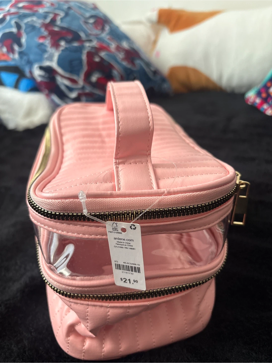 Ardene Pink Quilted Makeup Bag with Clear Compartment - photo 3
