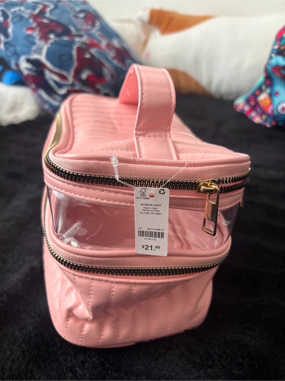Ardene Pink Quilted Makeup Bag with Clear Compartment
