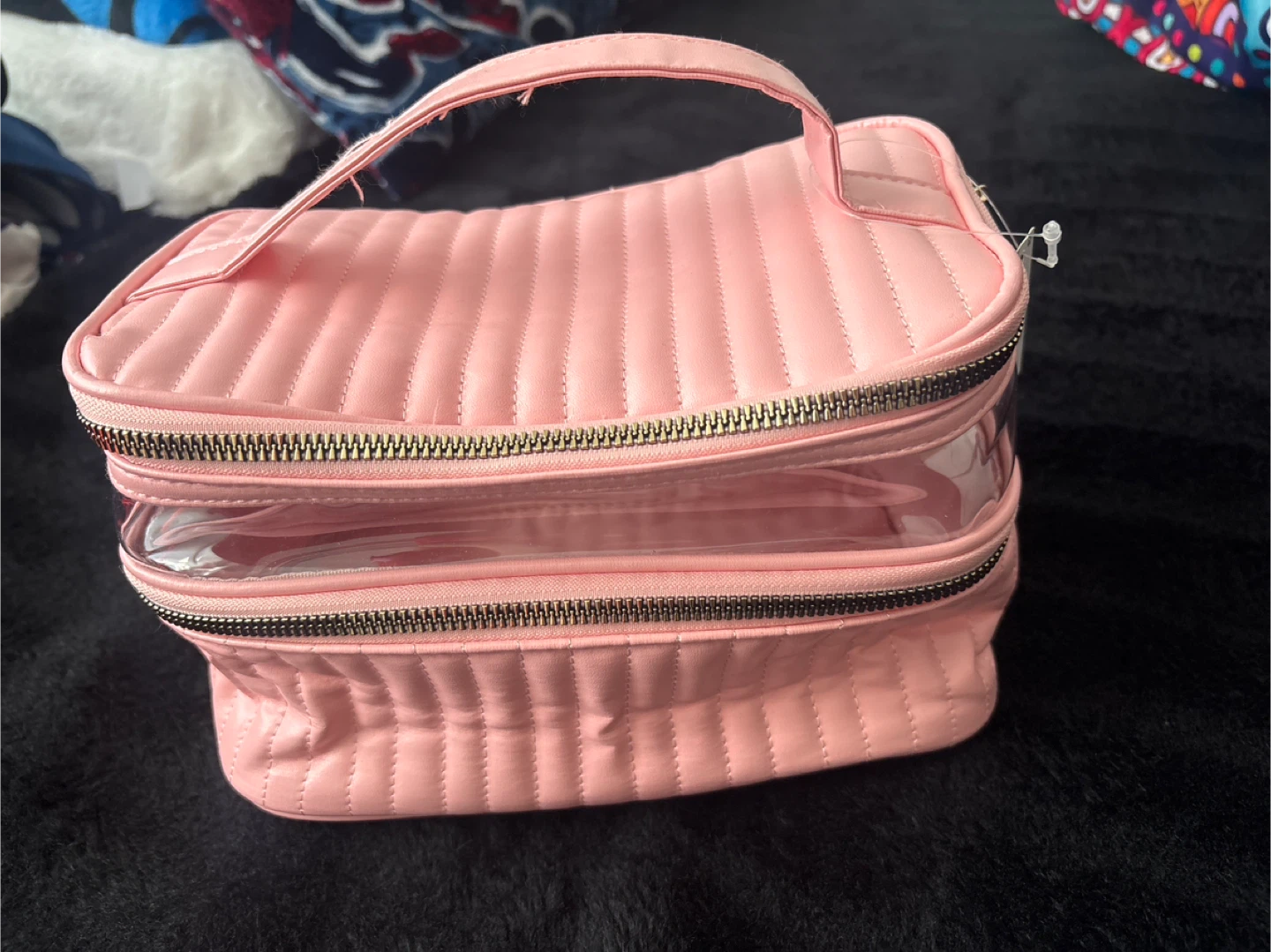 Ardene Pink Quilted Makeup Bag with Clear Compartment - photo 2