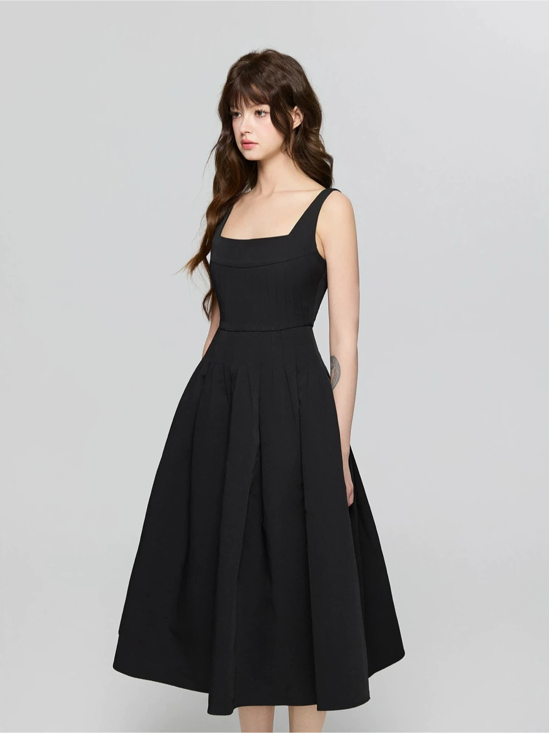 Black A-Line Midi Dress