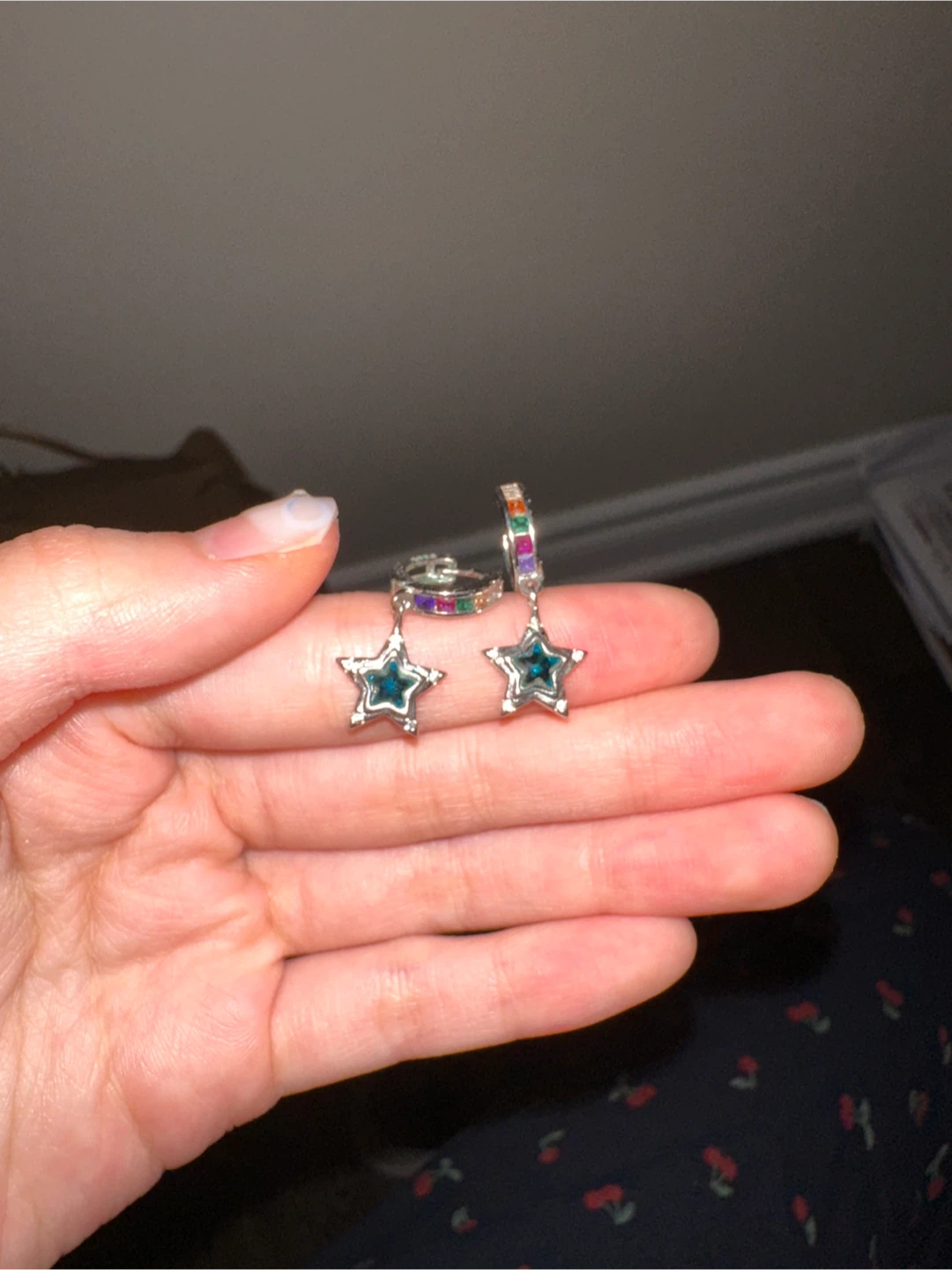 Star Dangle Hoop Earrings with Rainbow Accent - photo 2