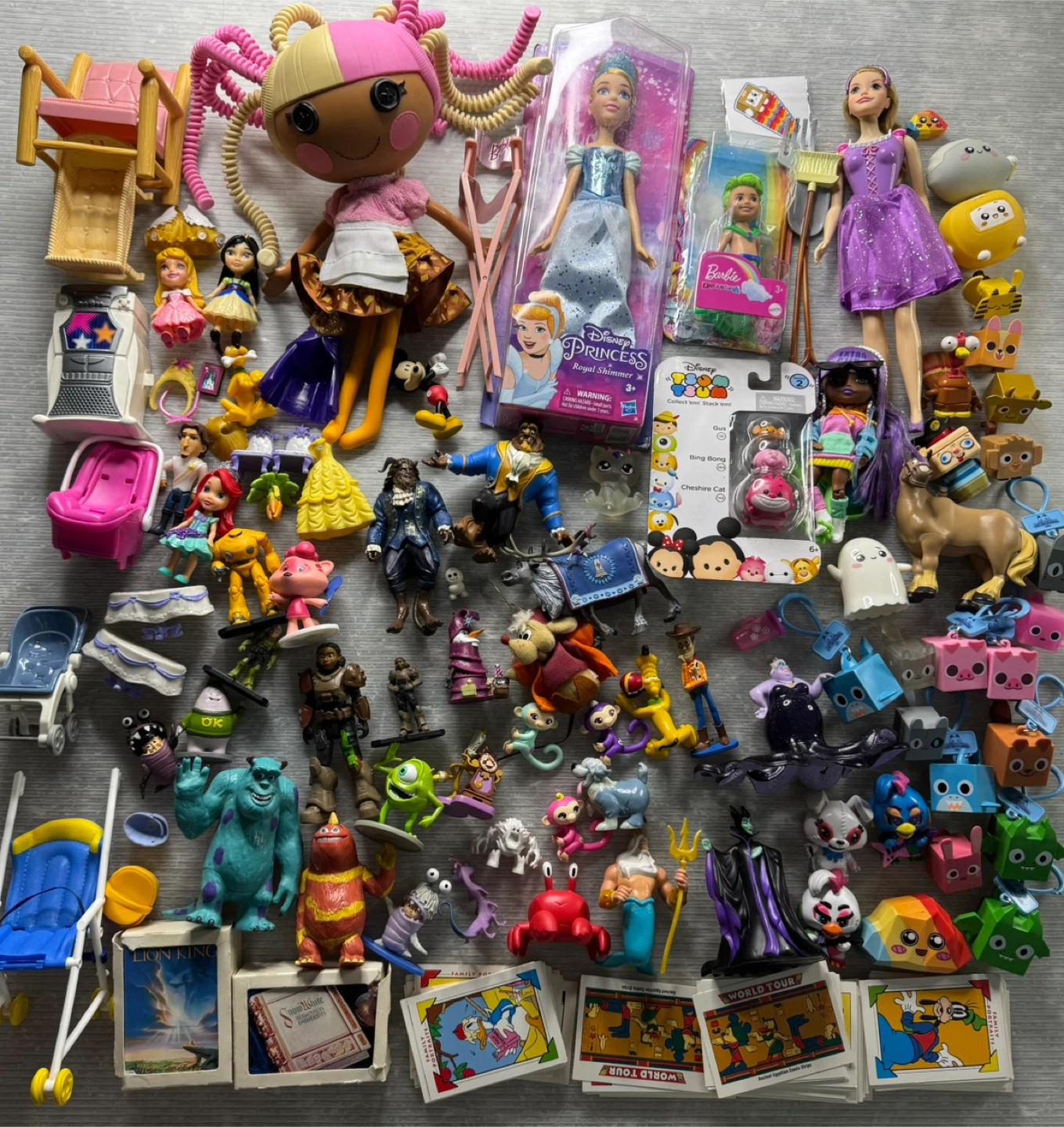 DISNEY Princess PIXAR BARBIE Doll Figure Toy Card LOT