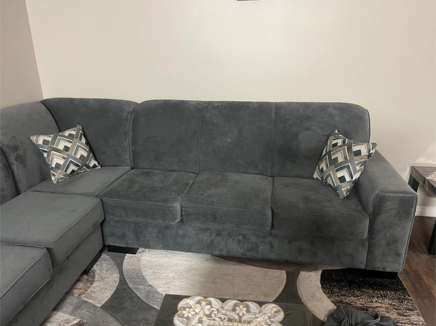 Dark Grey Sectional Sofa with Pillows - photo 2