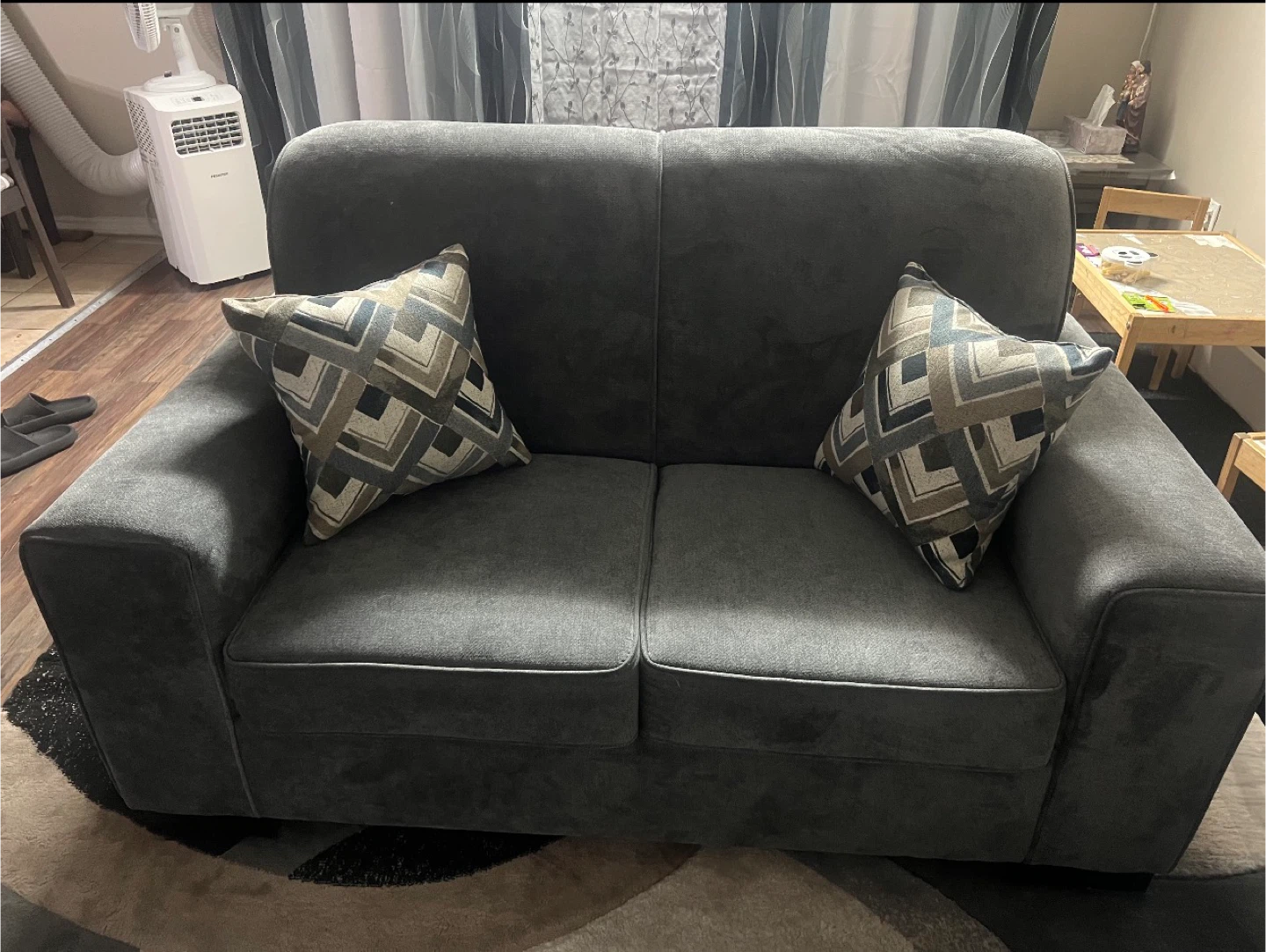 Dark Grey Sectional Sofa with Pillows - photo 3