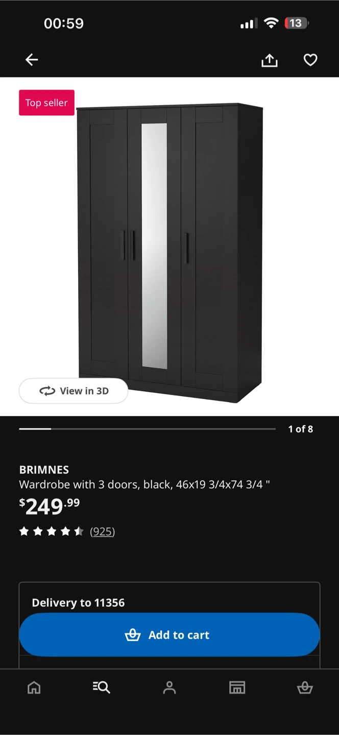 IKEA BRIMNES Wardrobe with 3 Doors, Black - photo 3