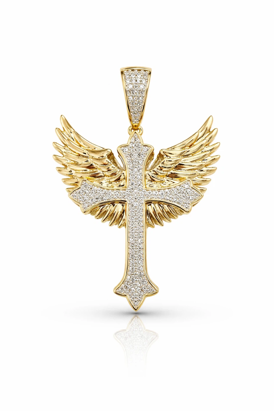 10K Gold Diamond Cross with Wings Pendant - photo 2