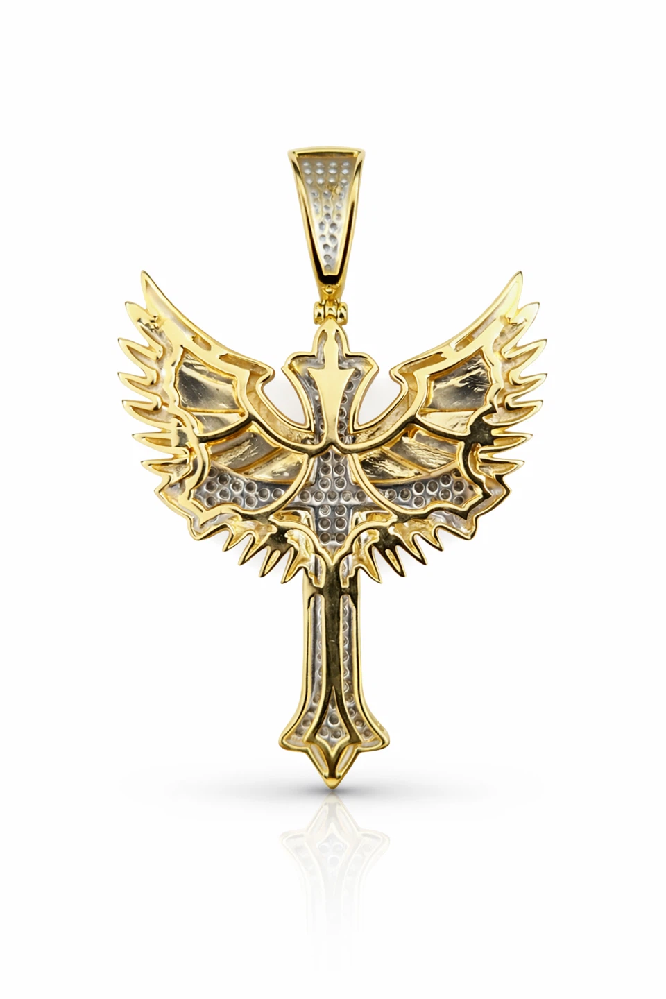 10K Gold Diamond Cross with Wings Pendant