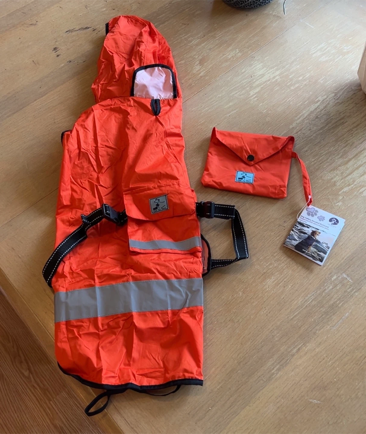 Dog Safety Hooded Raincoat - Orange, Size 24"