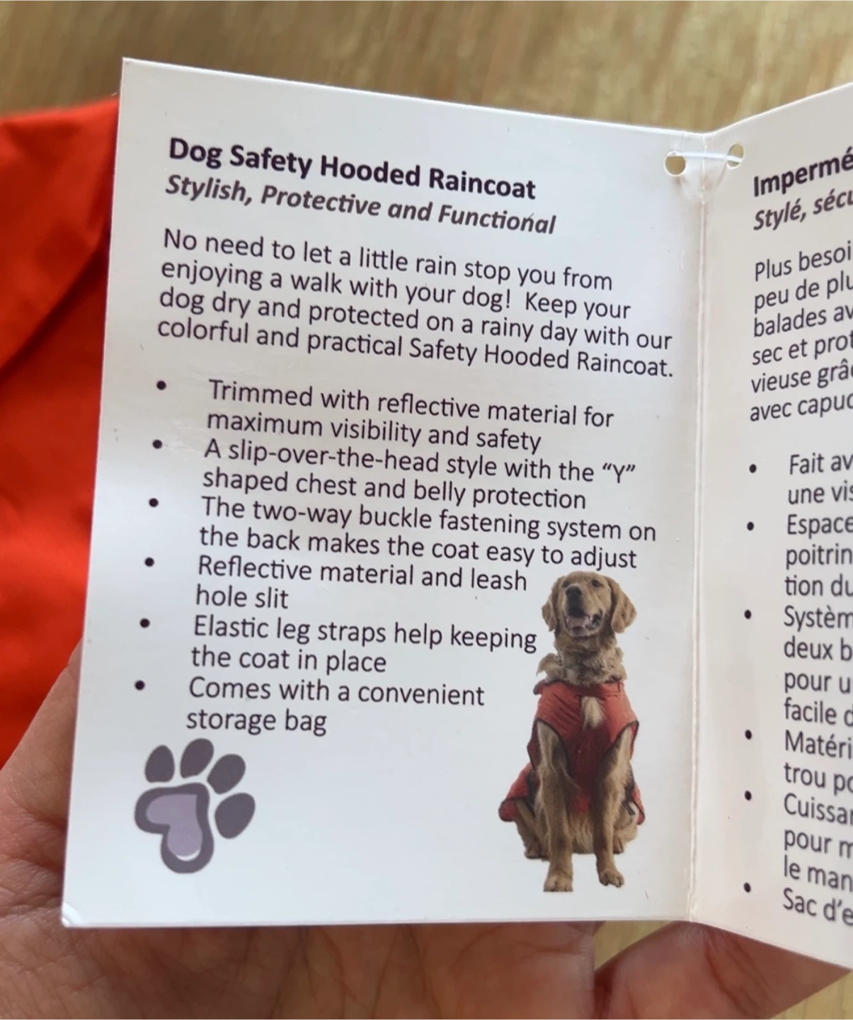 Dog Safety Hooded Raincoat - Orange, Size 24" - photo 5