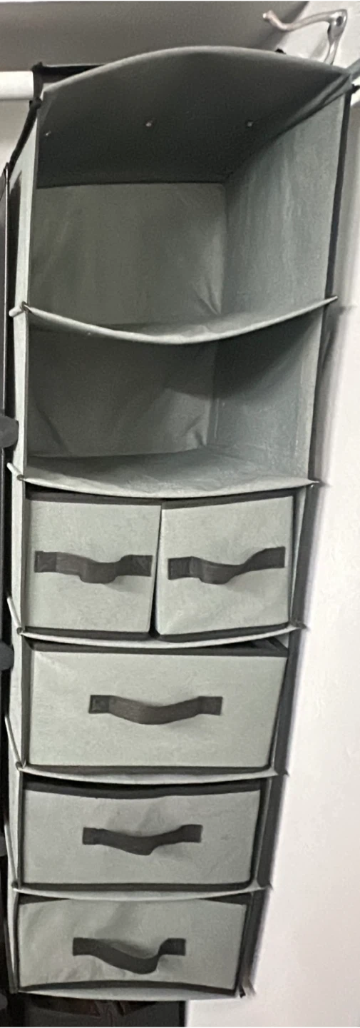 Gray Fabric Hanging Closet Organizer with Drawers