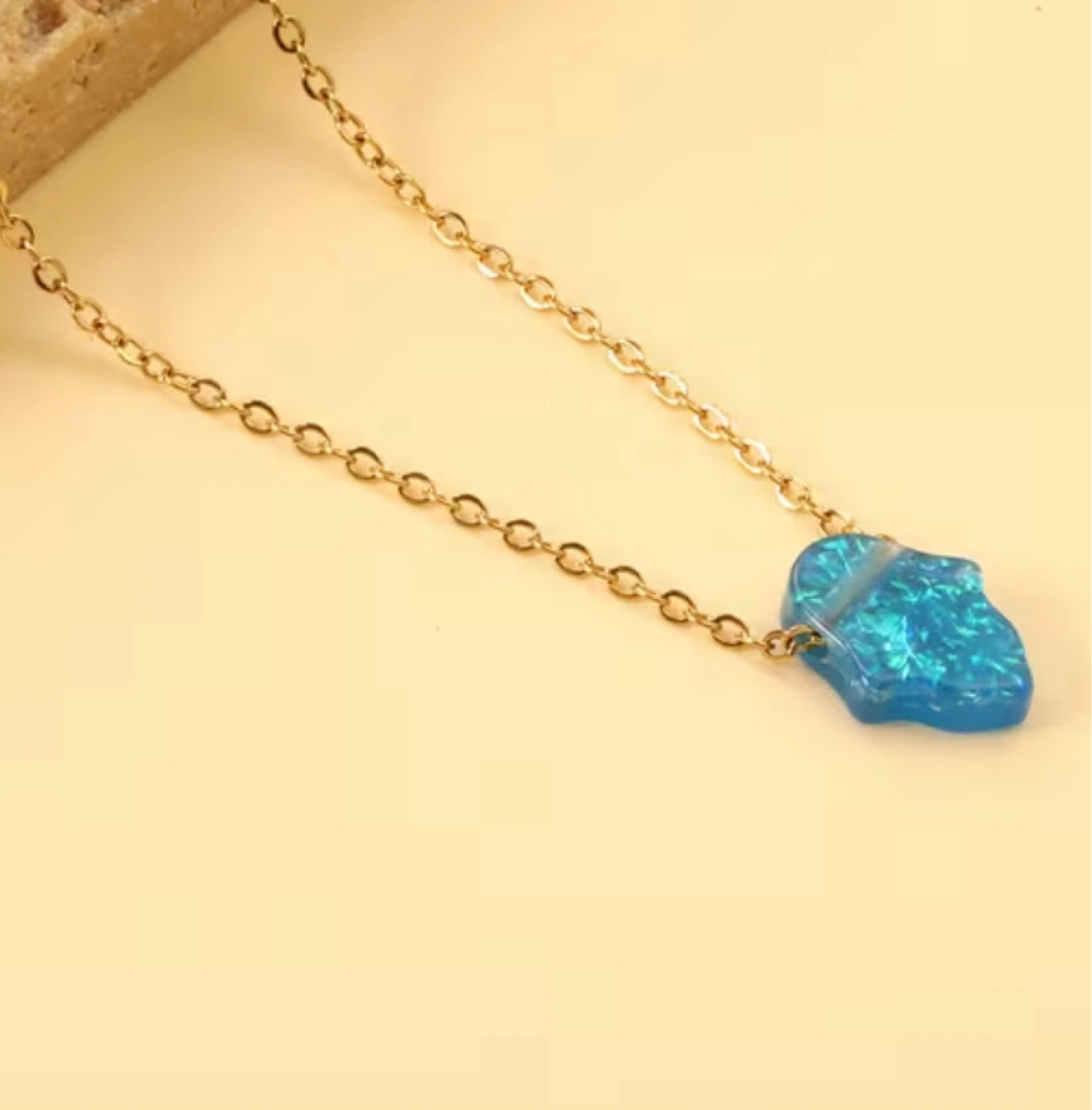 18k Gold plated Chain Necklace with Blue Hamsa Pendant