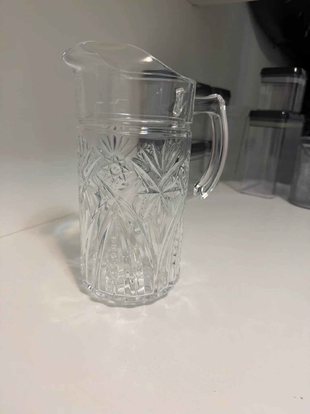 Clear Glass Pitcher with Embossed Design - photo 2
