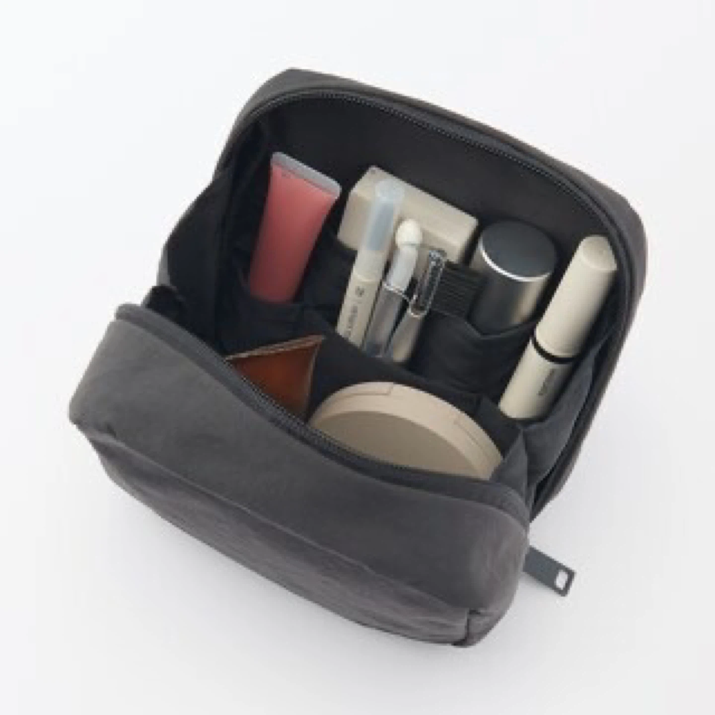 Muji Wrinkle Nylon Wide-Opening Square Pouch/Cosmetic Bag_Black_ - photo 5