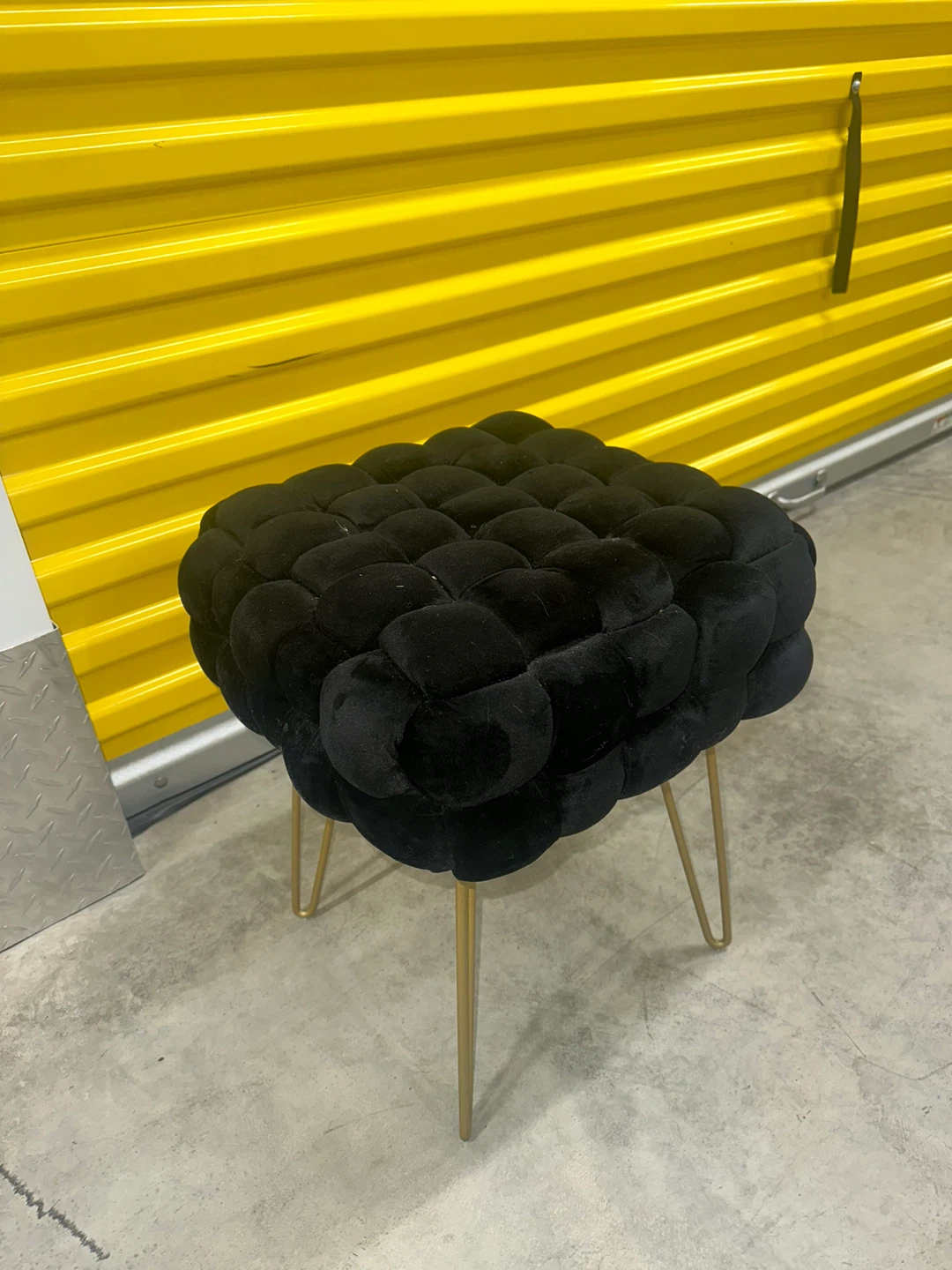 Black Velvet Tufted Ottoman Pouf with Gold Legs - photo 2