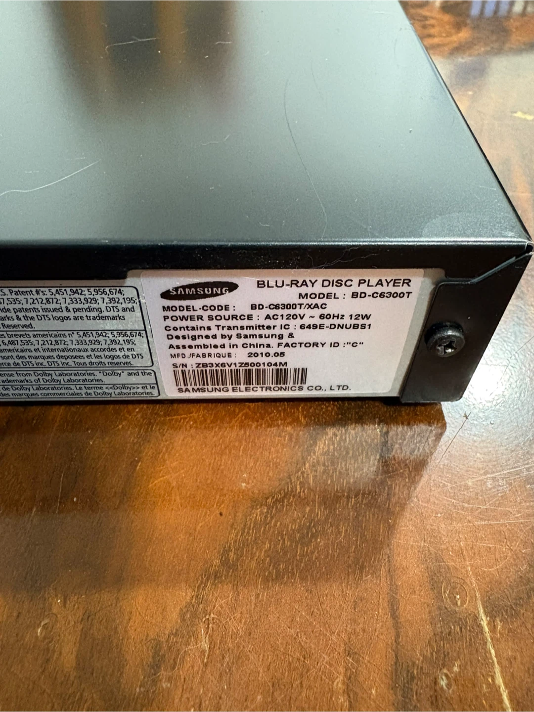 Samsung BD-C6300T Blu-Ray Disc Player - photo 3