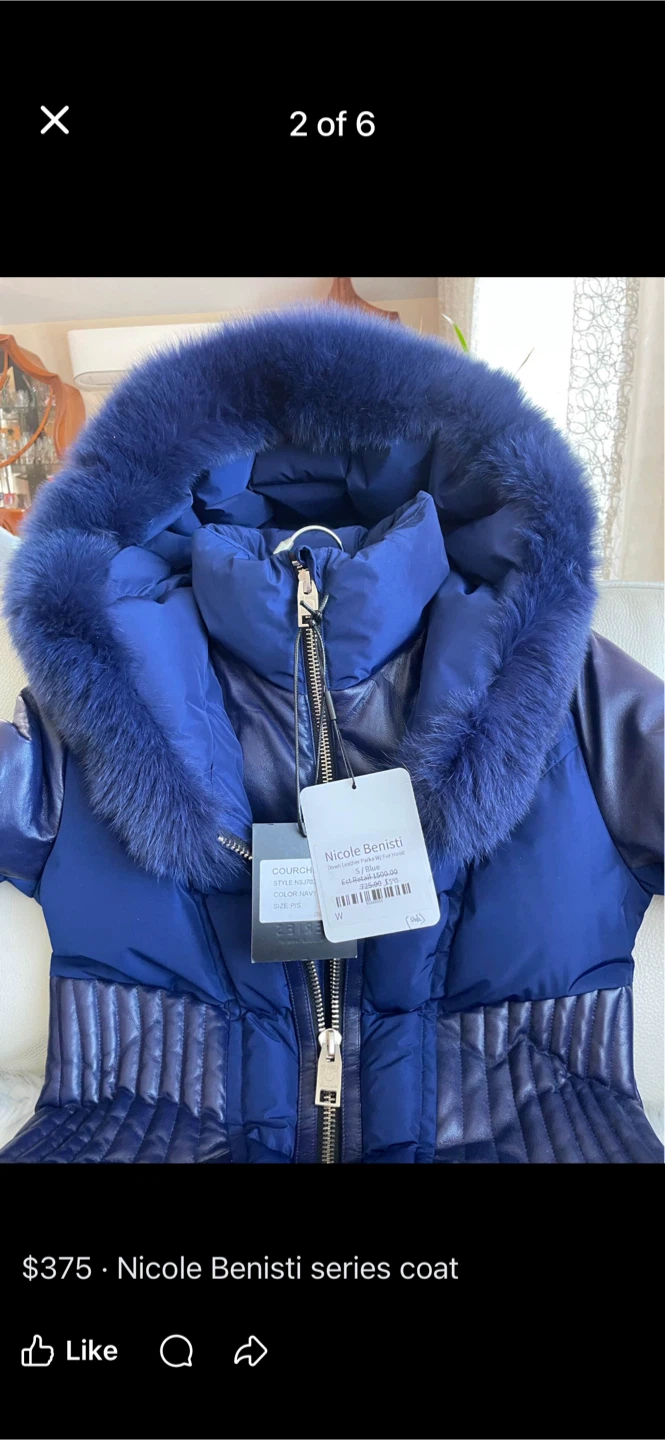 Nicole Benisti Blue Down & Leather Hooded Coat - photo 3