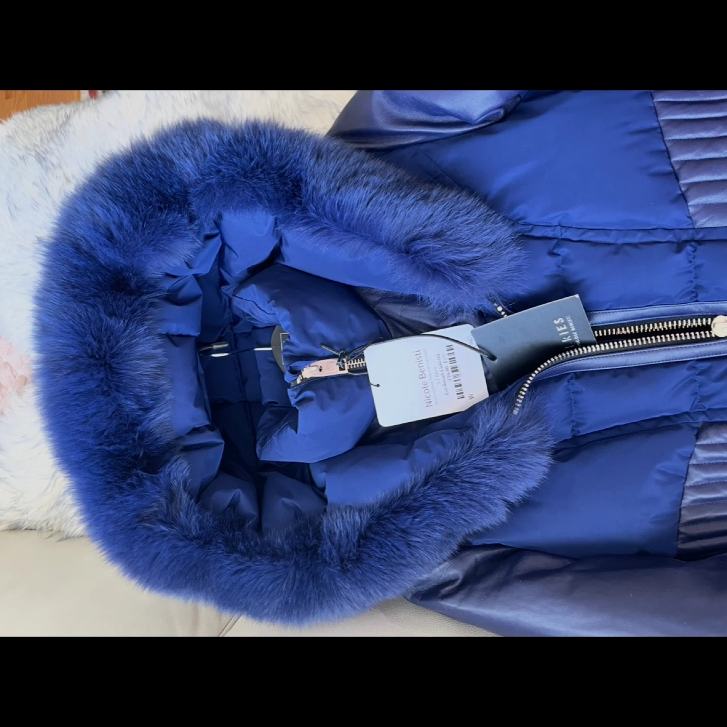 Nicole Benisti Blue Down & Leather Hooded Coat - photo 4