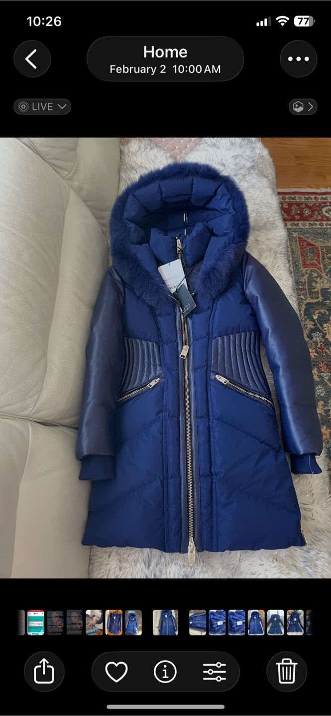 Nicole Benisti Blue Down & Leather Hooded Coat - photo 5