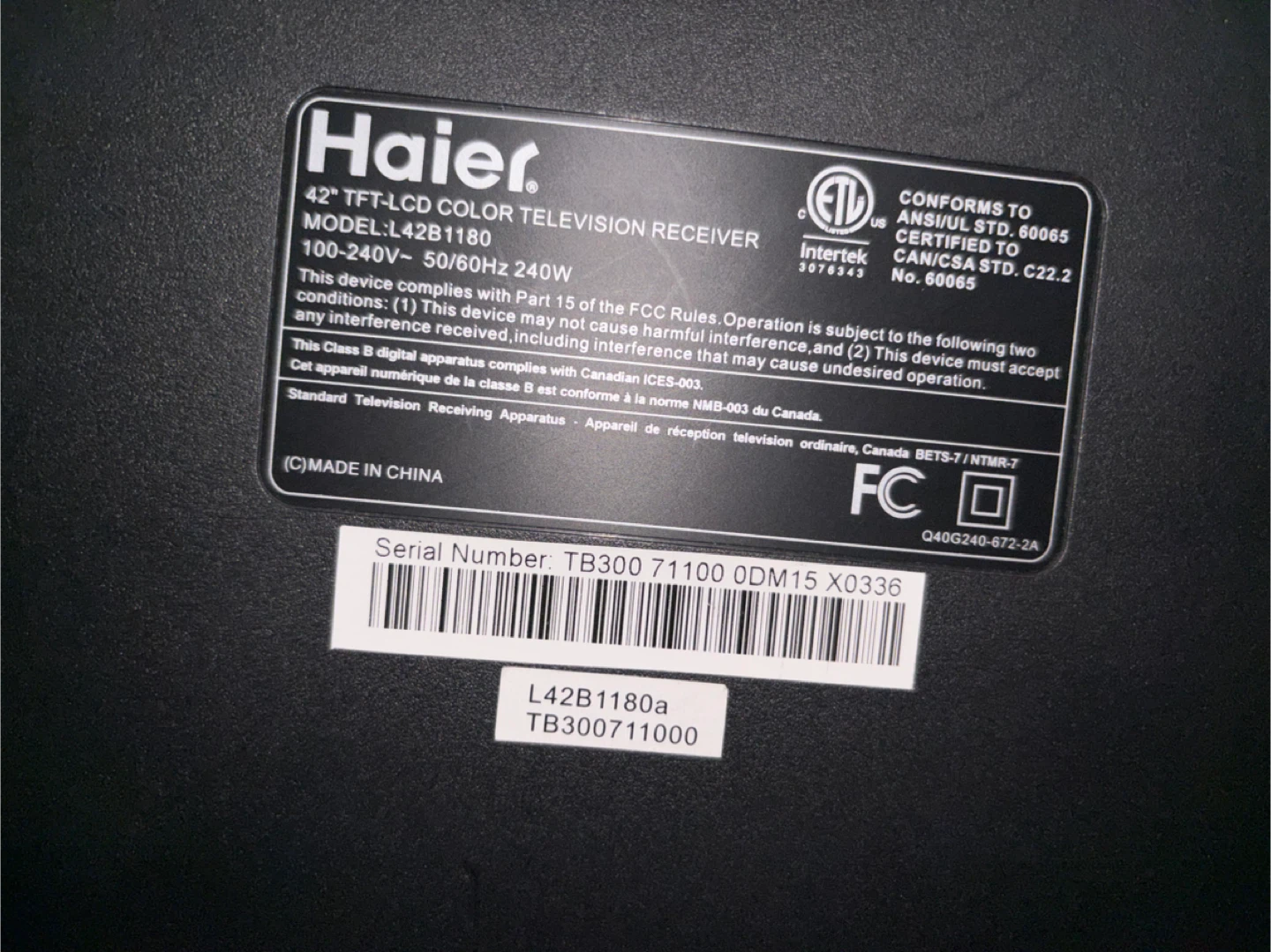 Haier 42" LCD Color Television Receiver - photo 2