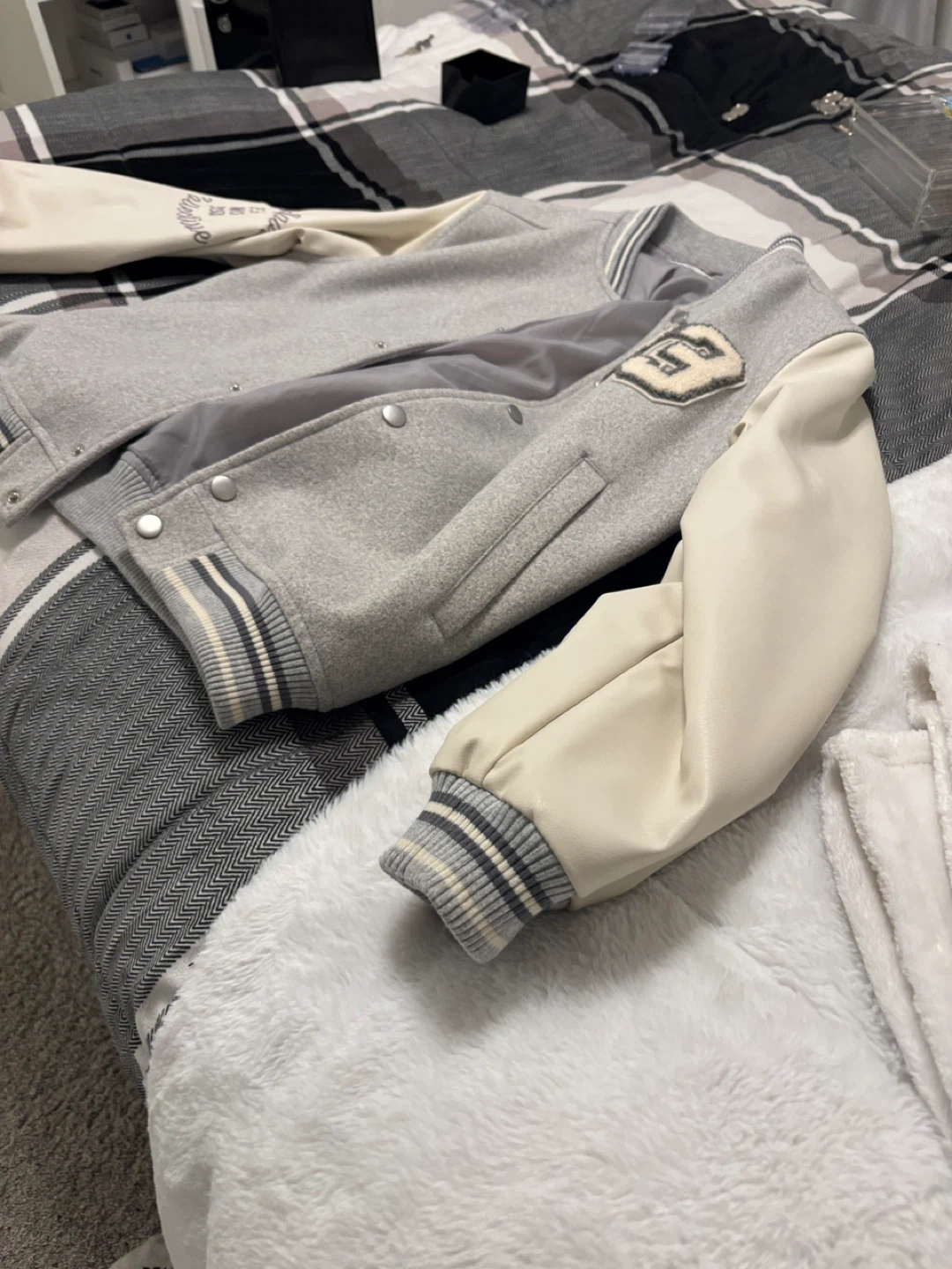 Grey and Cream Varsity Jacket - photo 2