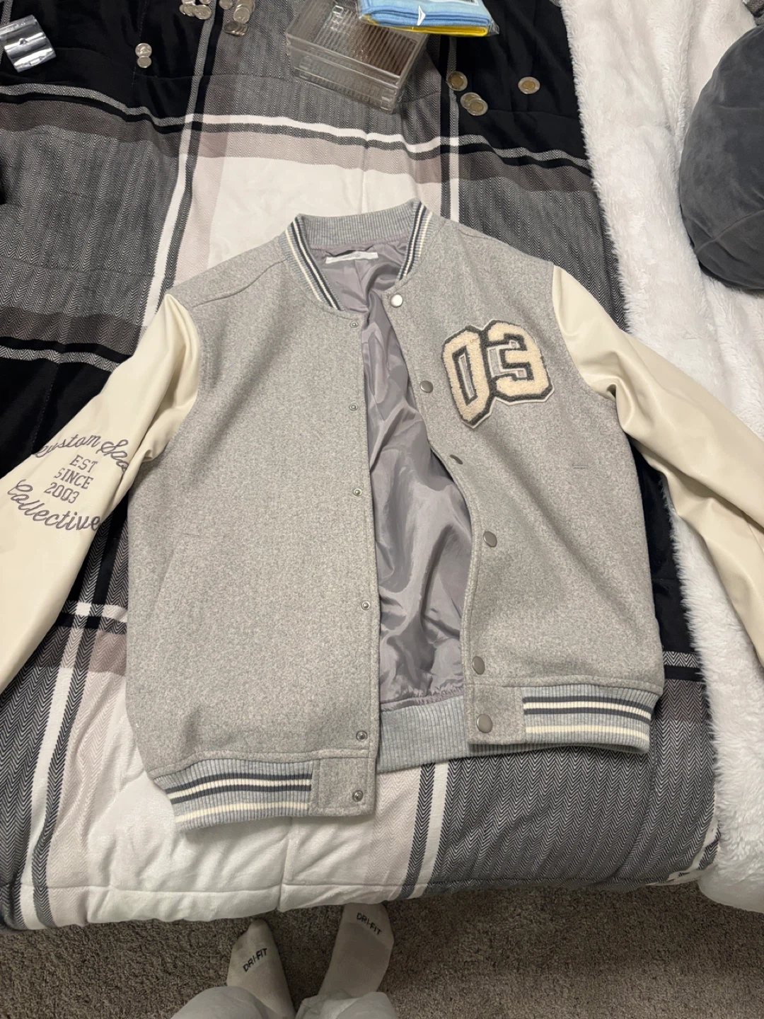 Grey and Cream Varsity Jacket