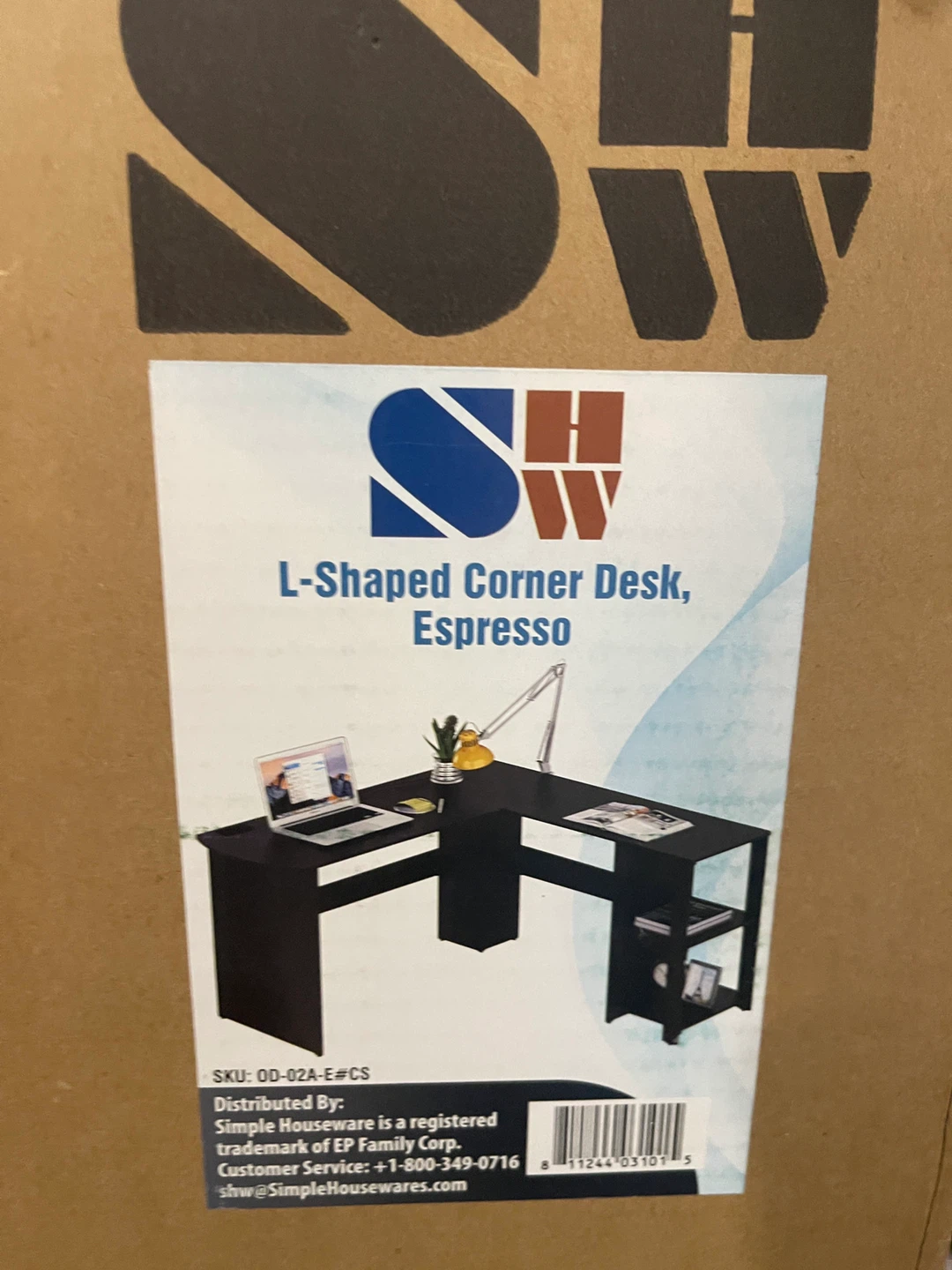 SHW Cyrus L-Shaped Corner Desk with Shelves, Espresso - photo 4