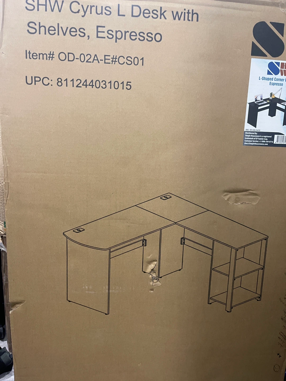 SHW Cyrus L-Shaped Corner Desk with Shelves, Espresso - photo 3