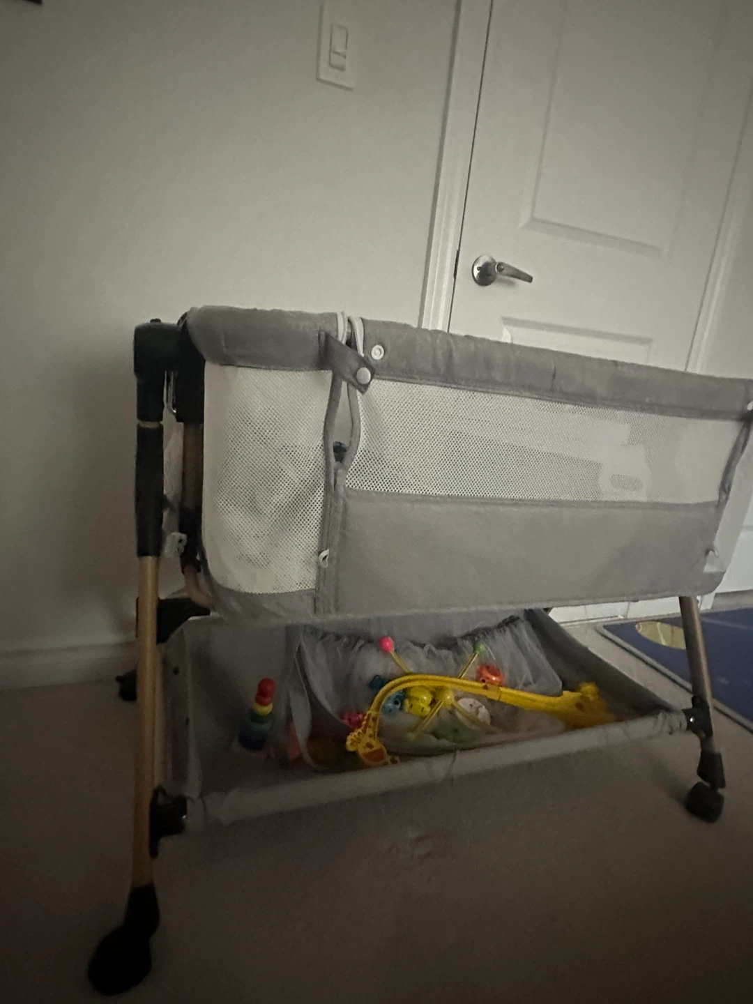 Grey Bassinet with Storage Basket