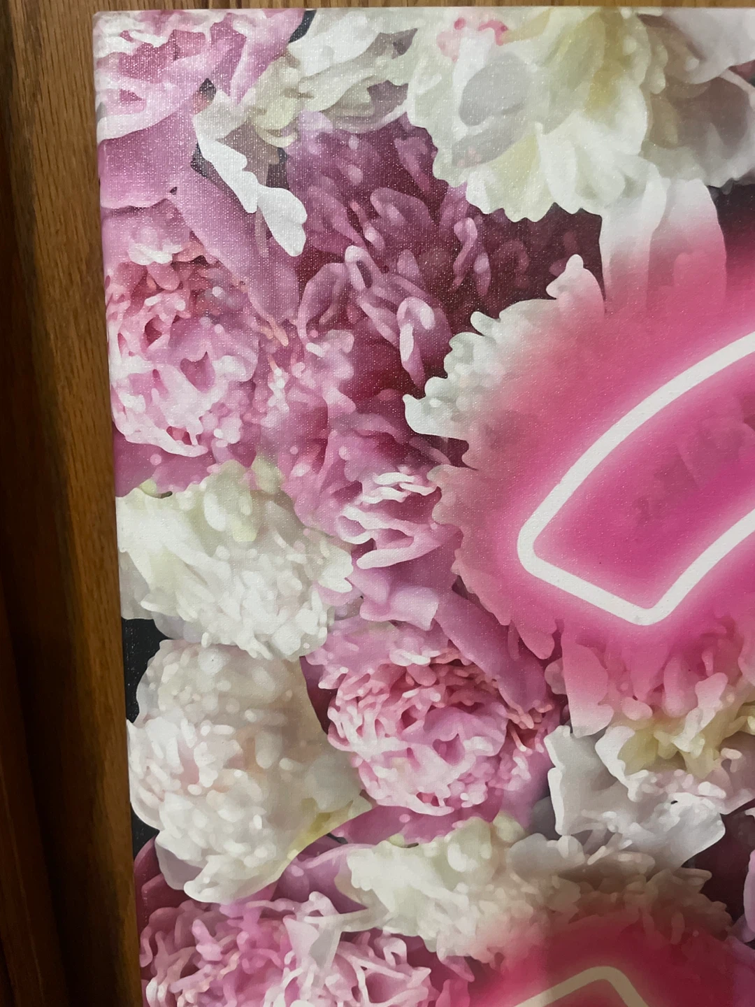 Canvas Wall Art with Pink Neon CC Logo and Flowers - photo 5