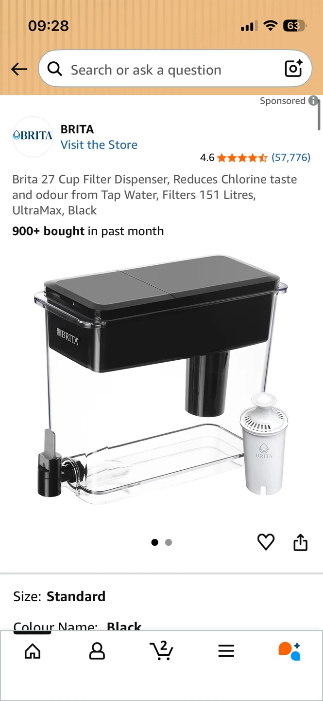 Brita 27 Cup UltraMax Filter Dispenser - Black