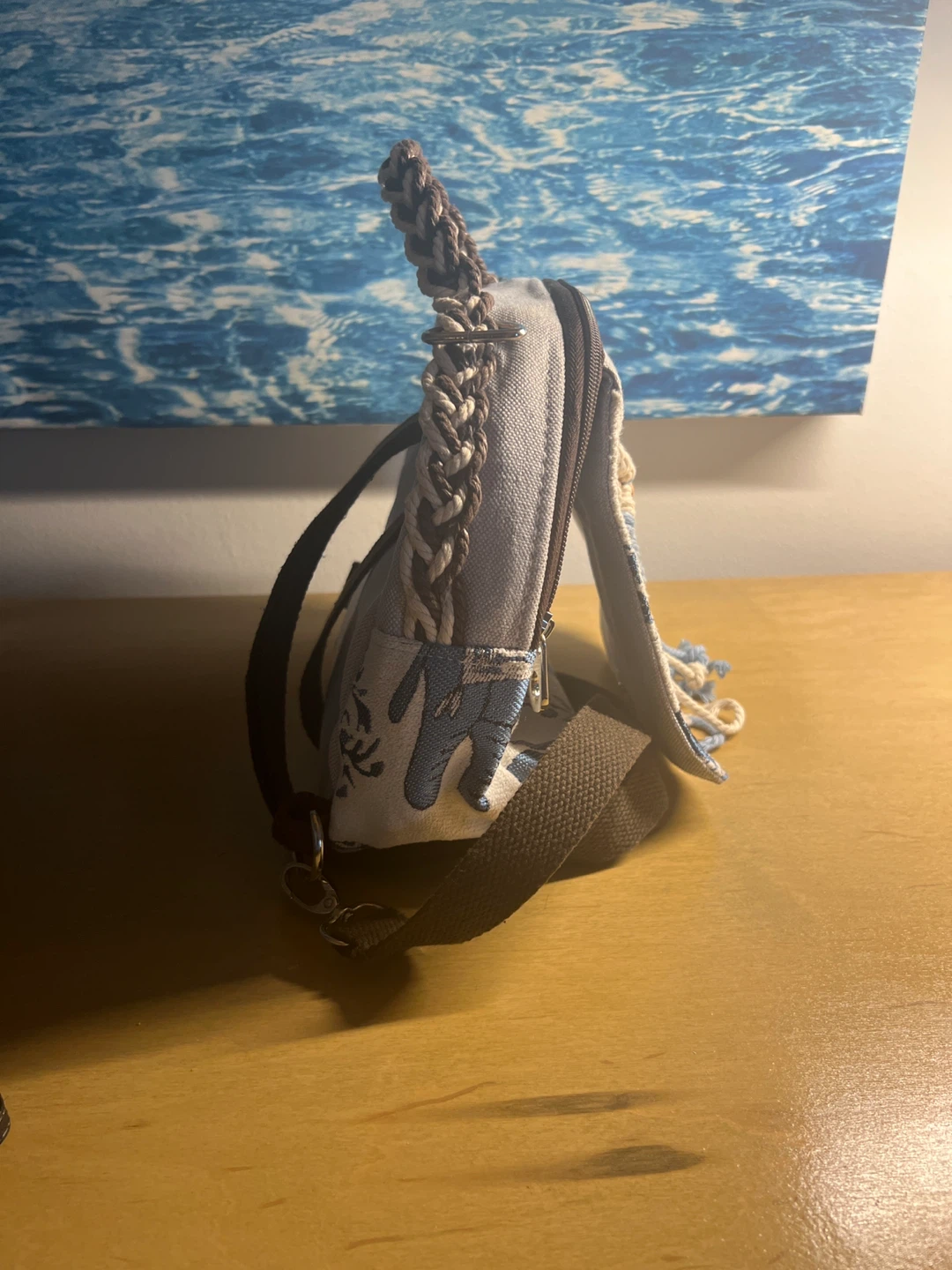 Handmade Blue Elephant Print Canvas Mini Backpack - photo 4